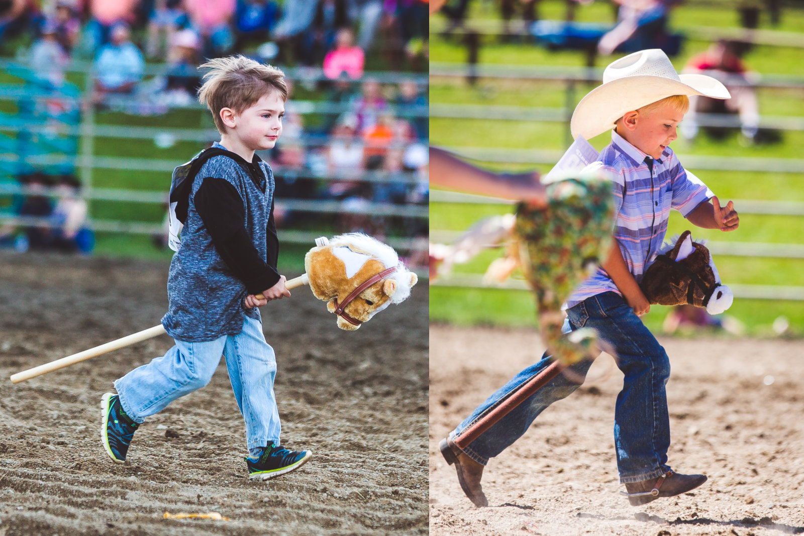 Collage of two stick-horse competitors at the Ellicottville Rodeo in July 2018